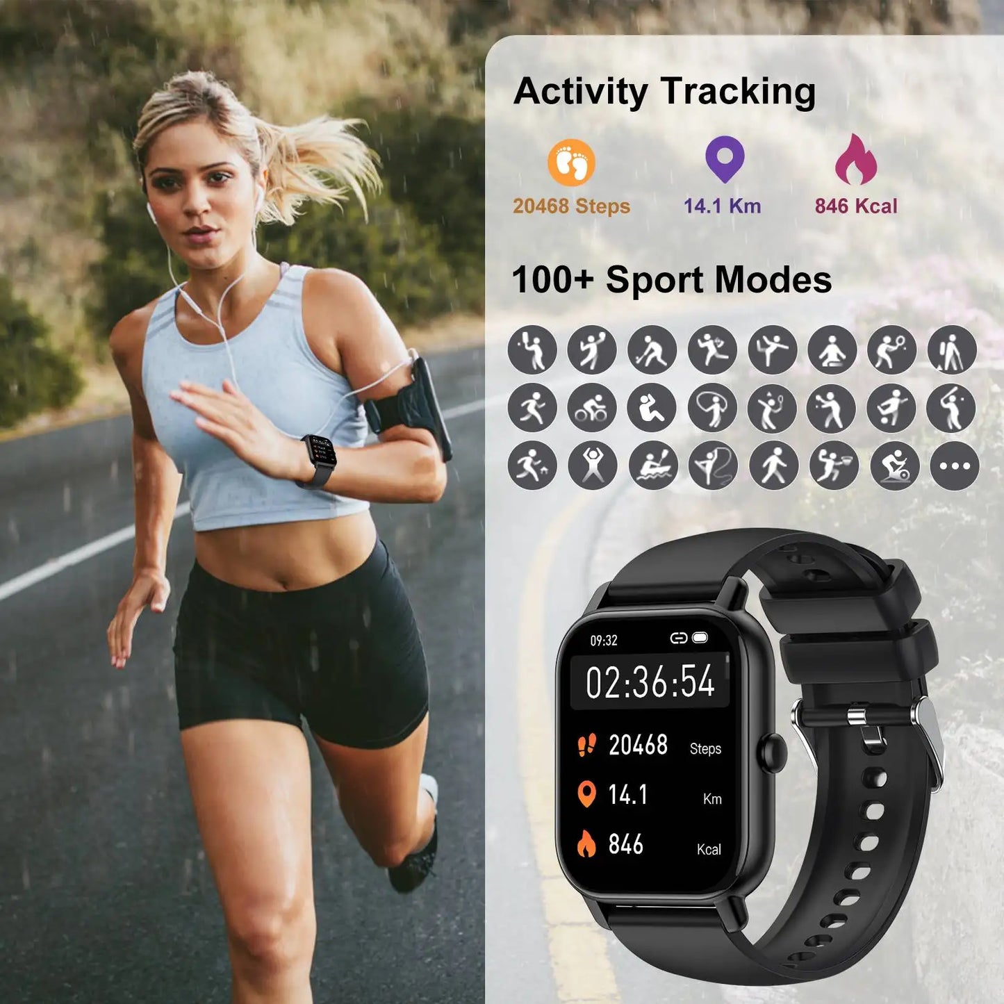 Jxrev 1.85" Ultra Thin Smartwatch with Bluetooth Calling & GPS – IP68 Waterproof | 110+ Sport Modes, Heart Rate, Sleep & Calorie Tracker for Android & iOS