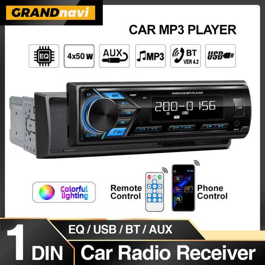 1-DIN Car MP3 Receiver — Detachable Panel, Bluetooth, USB/AUX, FM Radio, Remote Control