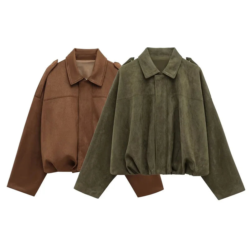 Women's Faux Suede Varsity Bomber Jacket - Oversized Padded Coat - photo 4