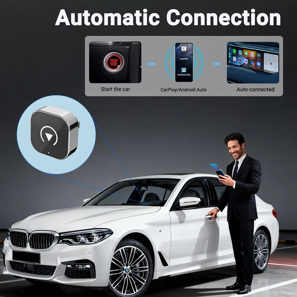 Super Mini CarPlay AI Box — Wired to Wireless CarPlay & Android Auto, 5GHz WiFi, Plug and Play