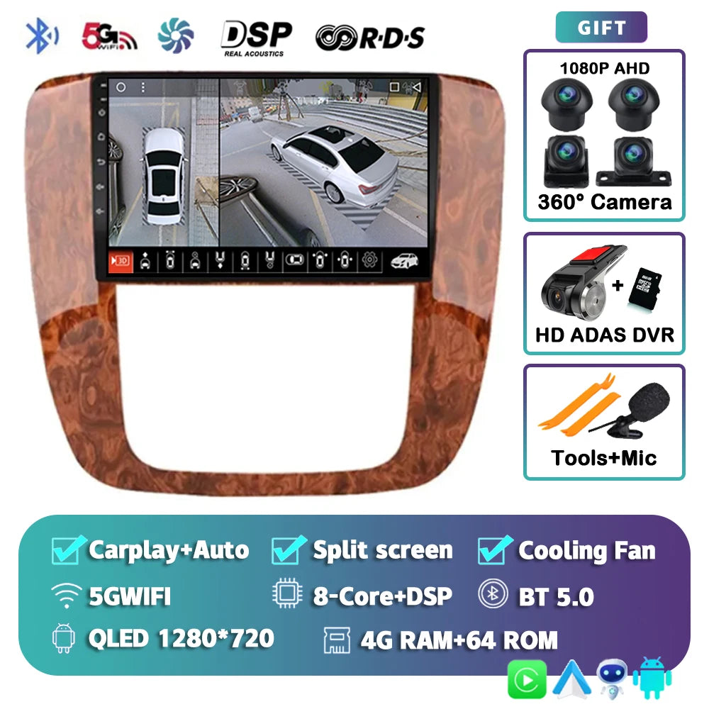Android 16 Car Radio For GMC Yukon Chevrolet Tahoe Suburban 2008-2012 Carplay Multimedia Video Player Navigation Stereo Wifi+4G