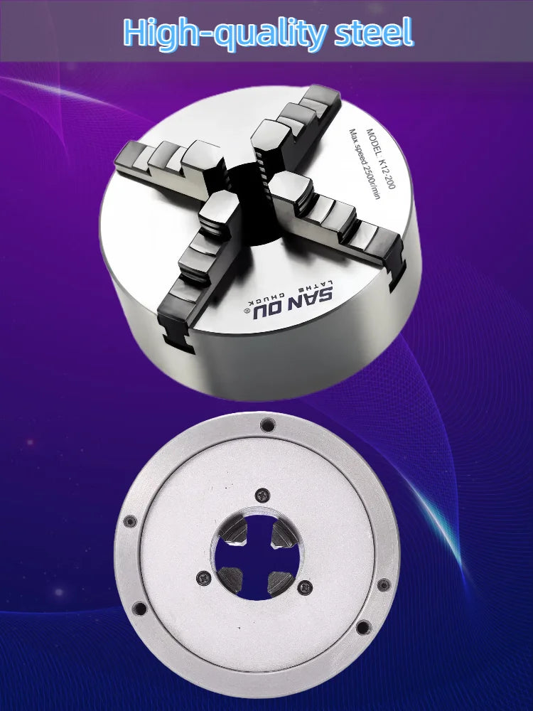 80/100/125mm Precision 4-Jaw Self-Centering Lathe Chuck - Iron & Steel Wide Clamping Range Automatic Centering for Machine Tools
