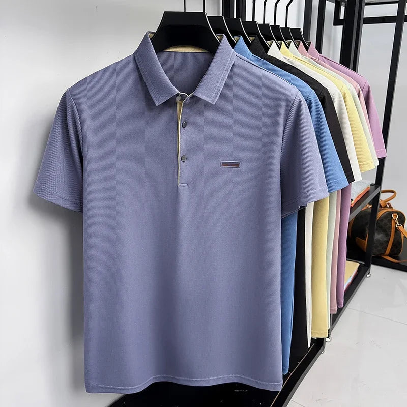 Men's Honeycomb Jacquard Polo - Breathable Mesh, Metal Buttons