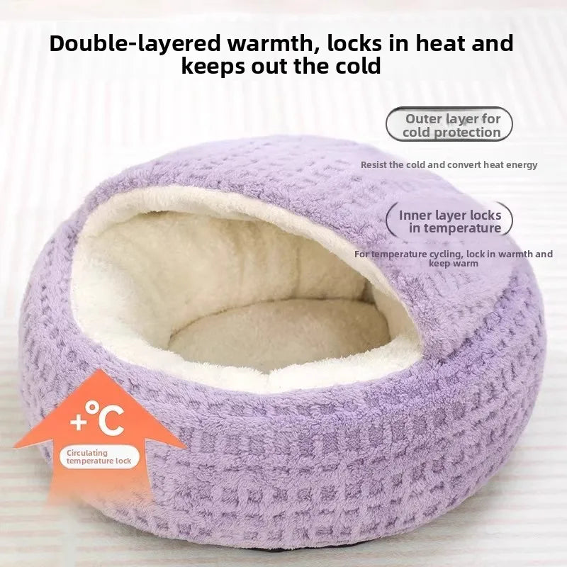 Cat Bed Mat for Autumn and Winter Thickened Warmth Semi-Enclosed House Security Shell-Shaped Cats Nest Pet Sleeping Accessories
