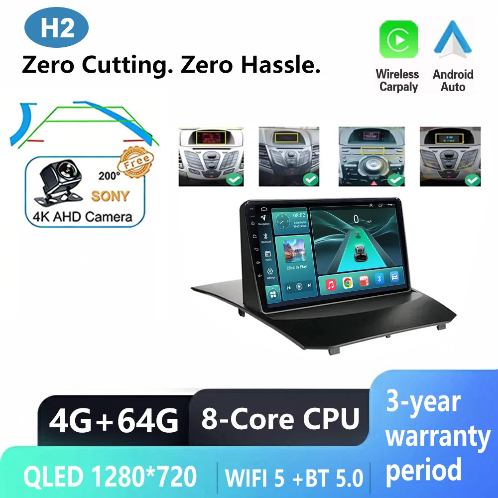 Android Car Stereo for Ford Fiesta MK6/MK7 (2009–2017) — Wireless CarPlay, Android Auto, GPS, 5G WiFi
