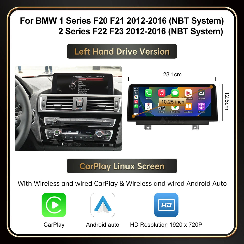 12.3" Wireless CarPlay & Android Auto Display Screen, Compatible with BMW 1 2 Series F20 F21 F22 F23 F45 (NBT)