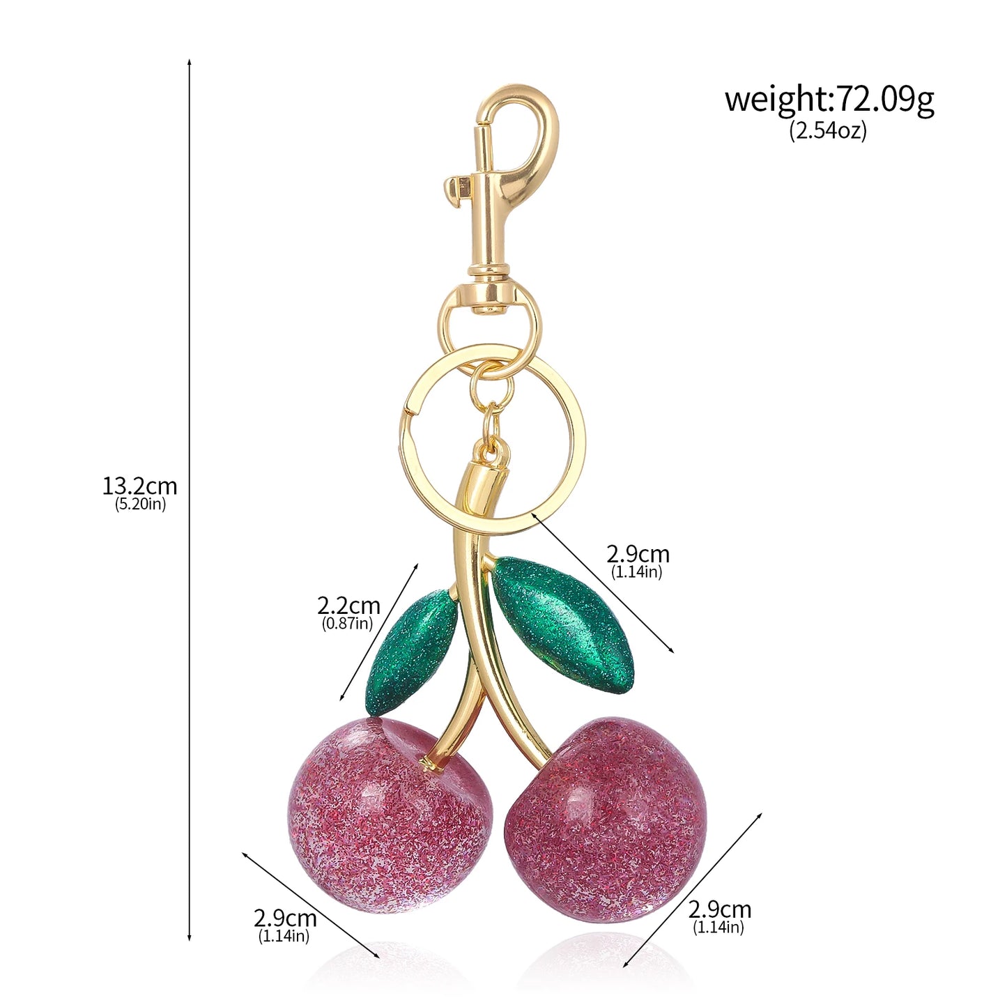 Cherry Crystal Bag Charm Keychain — Pink Fruit Keyring