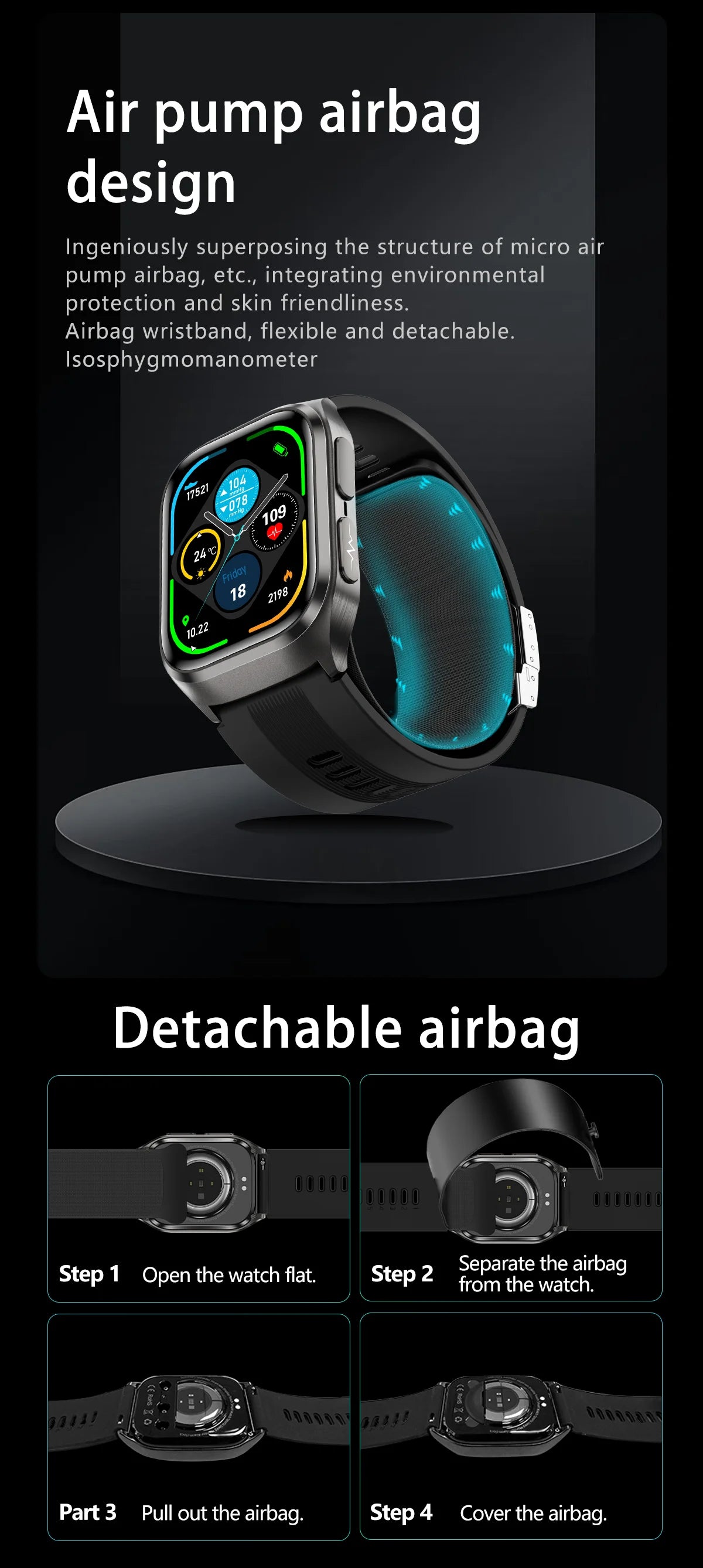 2026 New Upgrade AI Diagnostic  Airbag  Precise Blood Pressure Health SmartWatch Uric Acid ECG Blood lipids Smartwatch Men Women