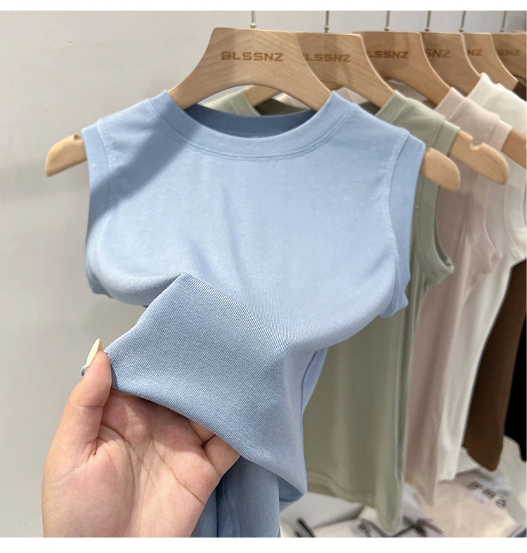 zjaiss 2026 Cotton Tops Neck Summer Basic Shirts White Black Casual Sport Vest Off Shoulder Green Women's Tank Top