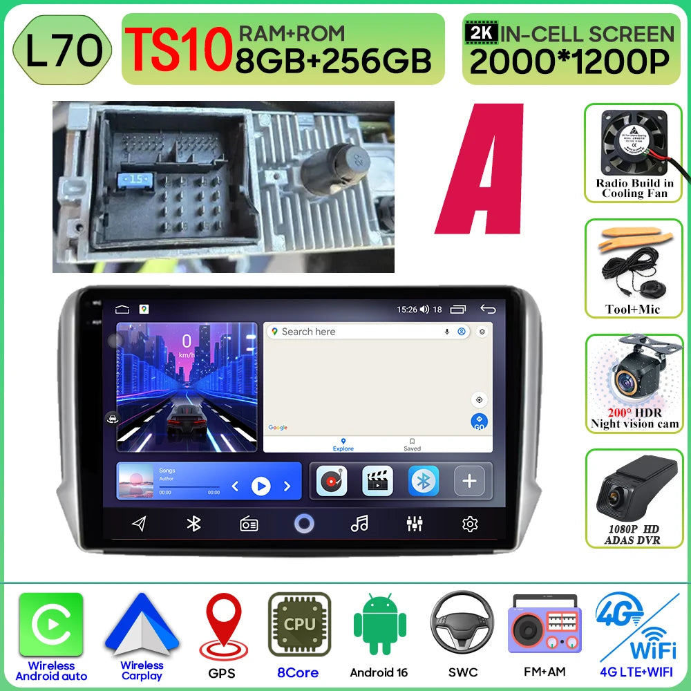 Android 16 GPS Navigation For Peugeot 2008 208 Series 2012 - 2018 Carplay Car Radio Multimedia Player Stereo Video BT 2k Screen