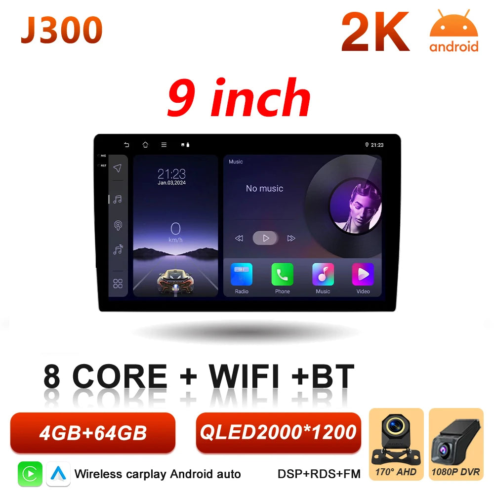 Universal 2-DIN Android Car Stereo (9"/10") — CarPlay, Android Auto, GPS, QLED Screen, WiFi, Bluetooth