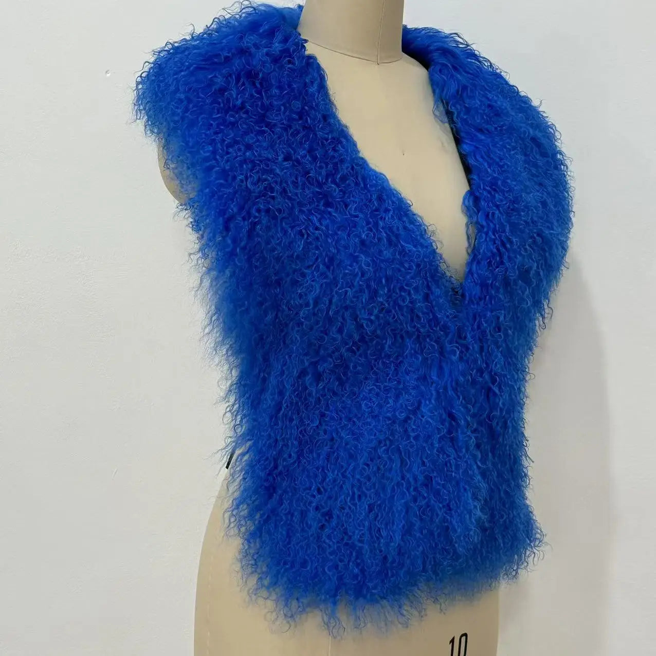 Fluffy Luxury  Real Mongolian Fur Halter Vests Women Solid Deep V-Neck Backless Bandage Sleeveless Jackets Top Outerwear Coat