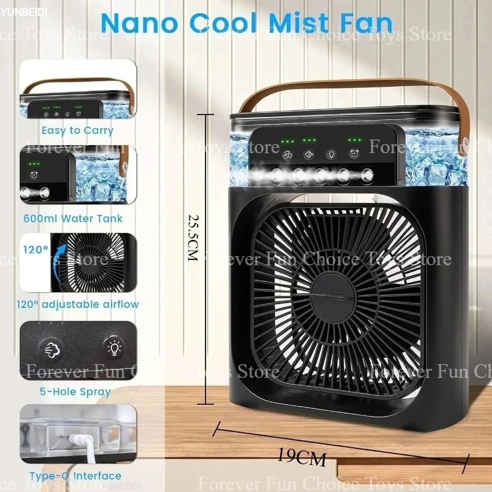 3-in-1 Portable Evaporative Air Cooler – Misting Fan, Humidifier & LED Light