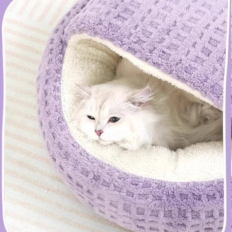 Cat Bed Mat for Autumn and Winter Thickened Warmth Semi-Enclosed House Security Shell-Shaped Cats Nest Pet Sleeping Accessories