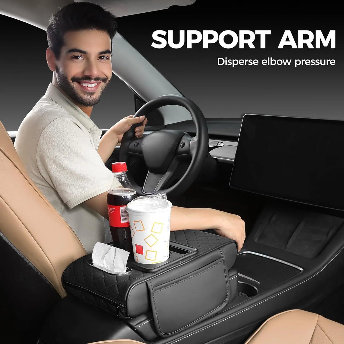 Car Center Console Cover, Leather Armrest Cover for Car, Universal Middle Console Cushion
