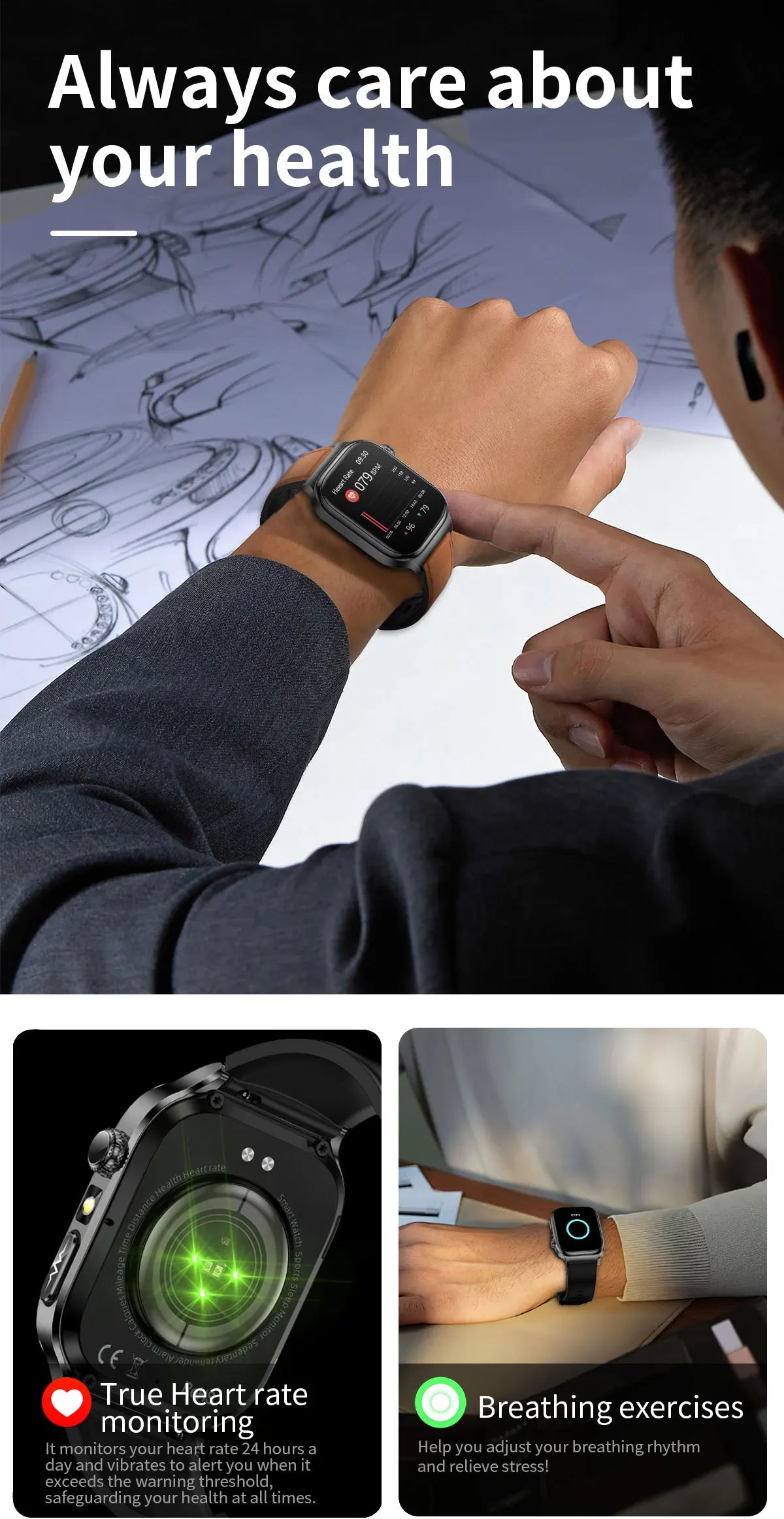 2026 ECG+PPG Health Smart Watch – Uric Acid, Blood Lipids, Blood Pressure & Bluetooth Call | Men & Women