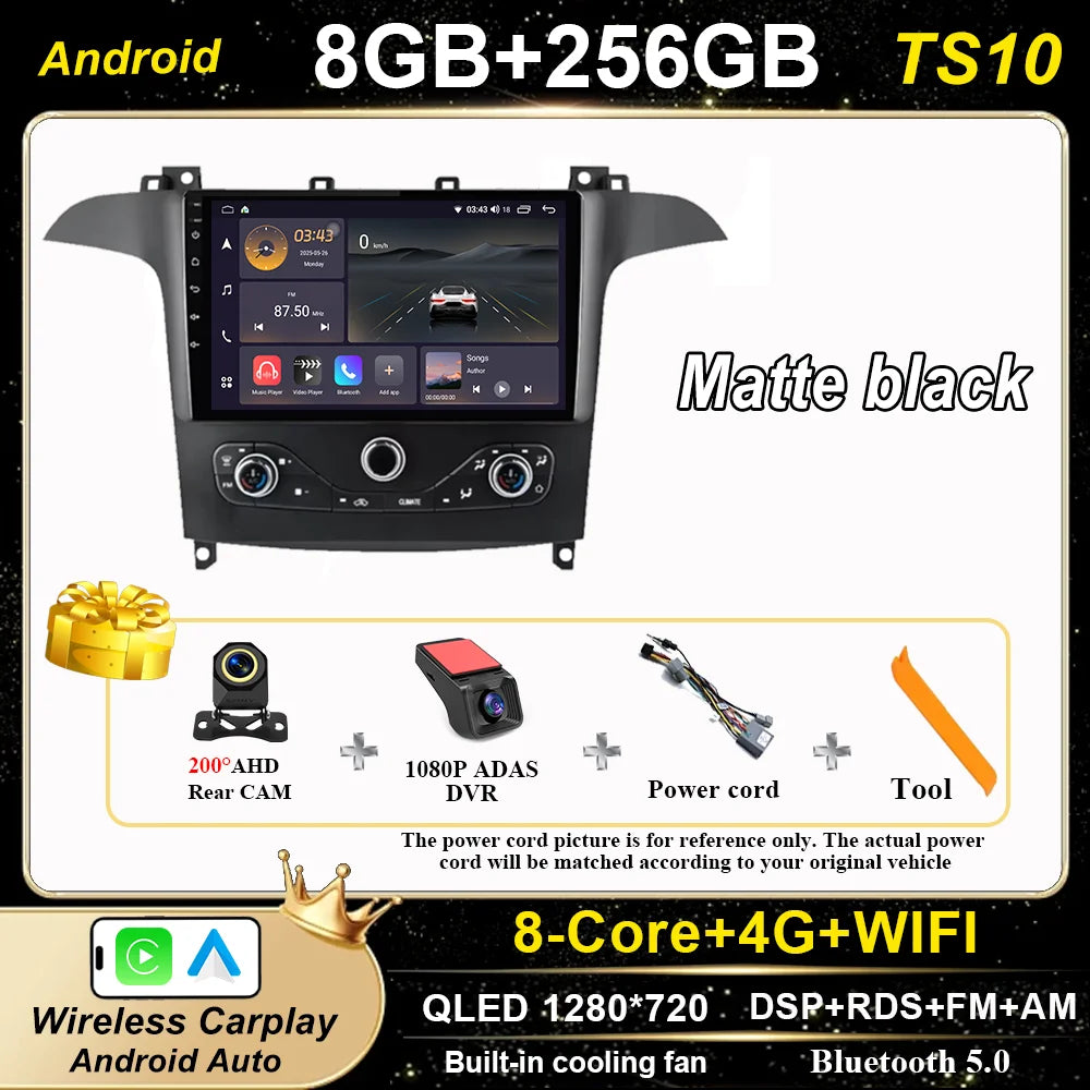 Android 16 For Ford S Max S-MAX 2006-2015 For Ford Galaxy 2014 Auto Multimidia Video Player Carplay Radio Stereo  Car Dvd WIFI