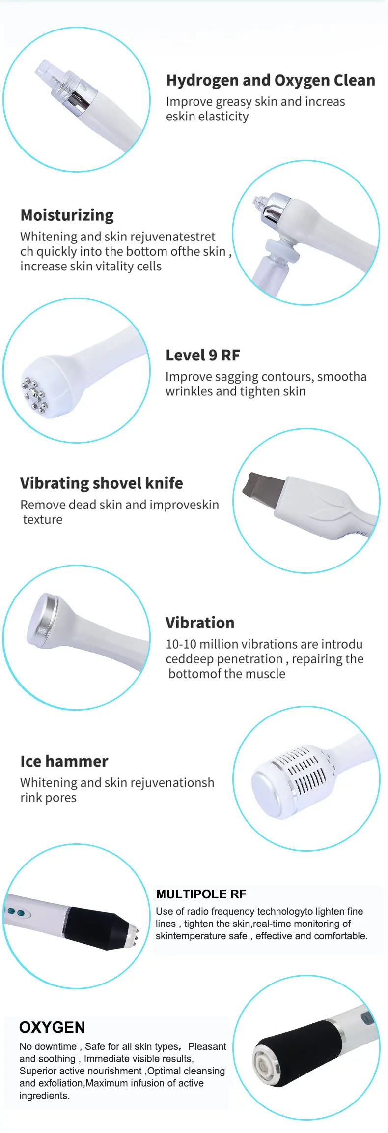 New Design 8 in 1  hydro Facial Machine for Wrinkle Remover  Bubble Facial Machine CO2 Oxygen beautiful equipment