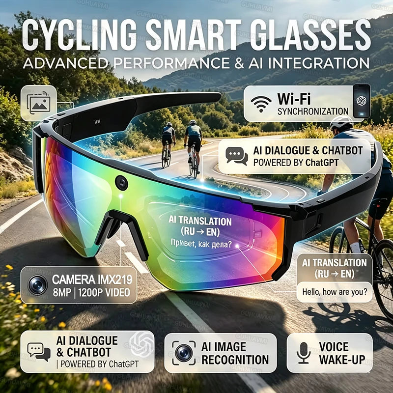 Smart Camera Glasses — 1200P Anti-Shake Video for Cycling