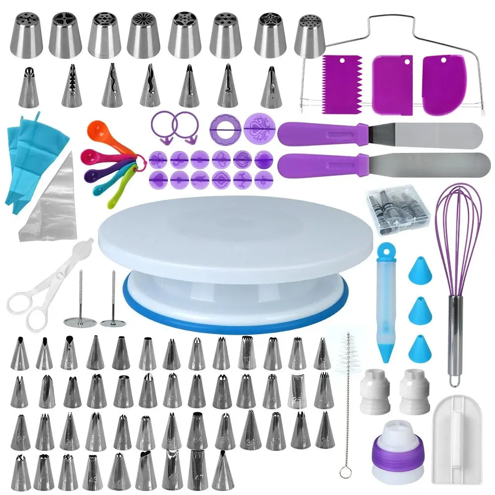 137-Piece Cake Decorating Kit - Turntable, Piping Tips & Bags