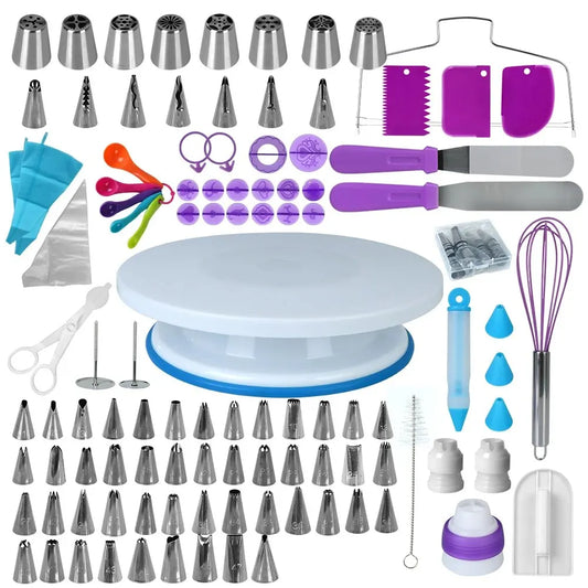 137-Piece Cake Decorating Kit - Turntable, Piping Tips & Bags