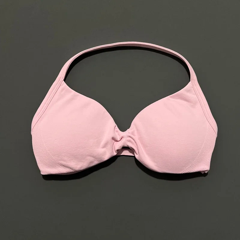 HISTELLO Impacts Strappy Bra Gym Top Women High Support Thin Strap Halter Sports Seamless Bra Scrunch Push-up Workout Yoga Tanks
