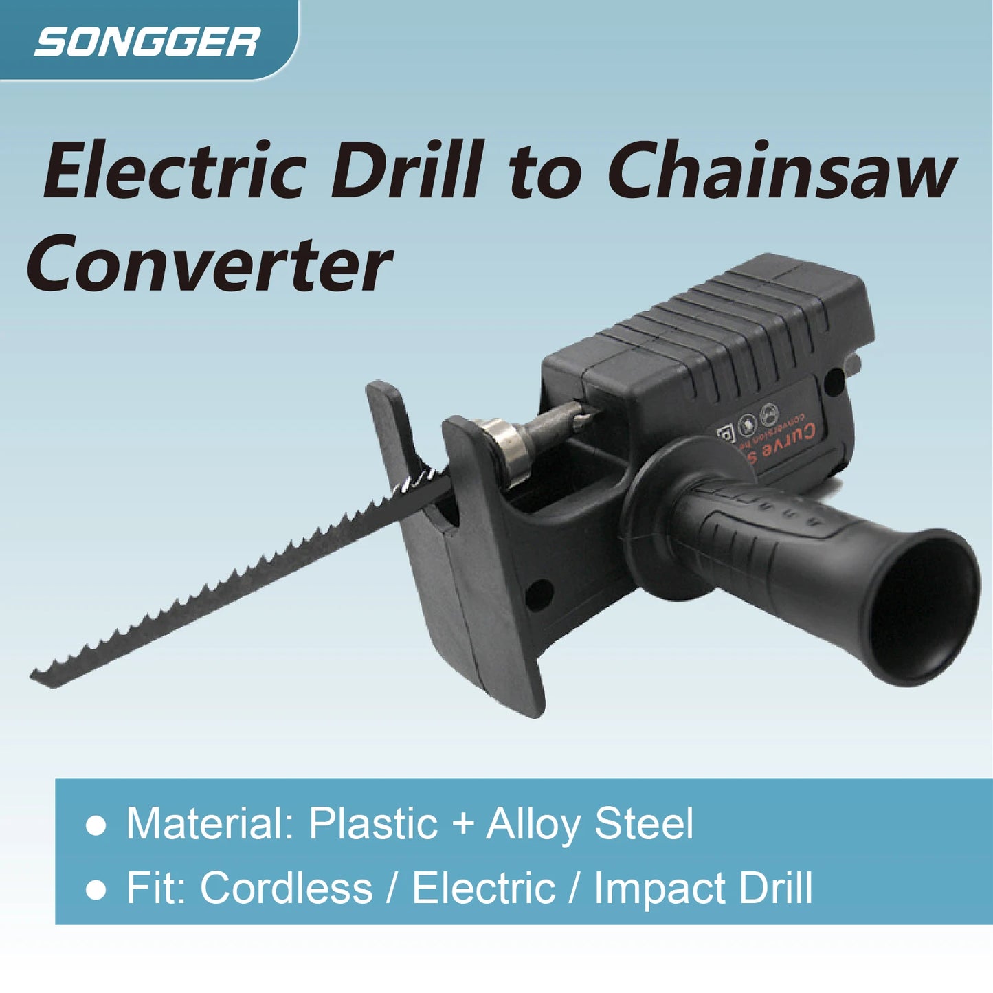 Electric Drill to Reciprocating Saw Adapter — Converter with Blades for Wood & Metal