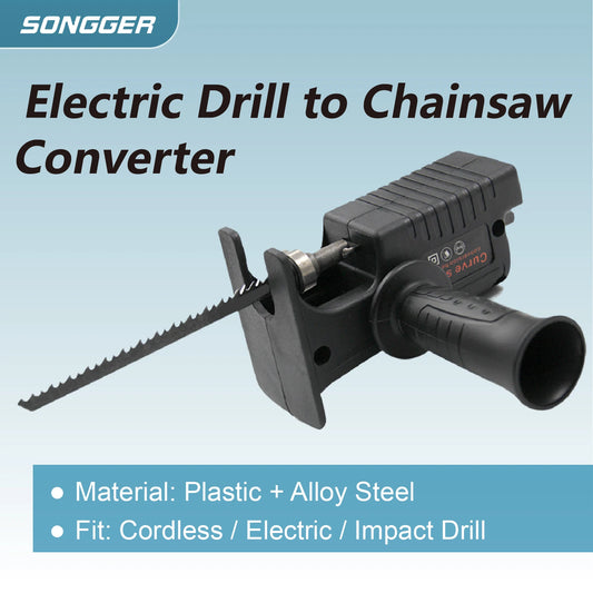 Electric Drill to Reciprocating Saw Adapter — Converter with Blades for Wood & Metal