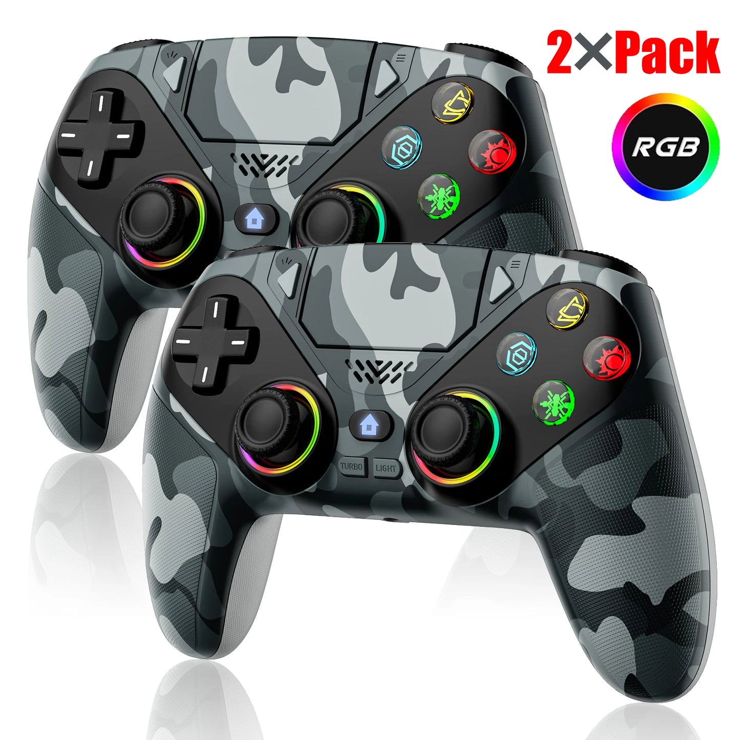 For Playstation 5/PS5/PS4/PC Game Controller,6 Axis Gyro RGB Wireless Gamepads 4-Level Shock Turbo Programmable Gaming Joystick