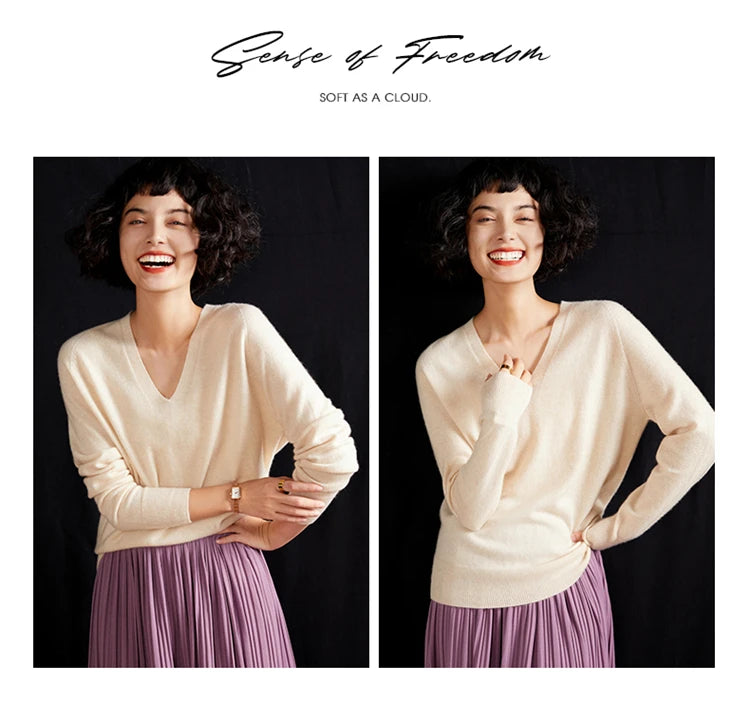 Women's Cashmere V-Neck Sweater, Knit Pullover