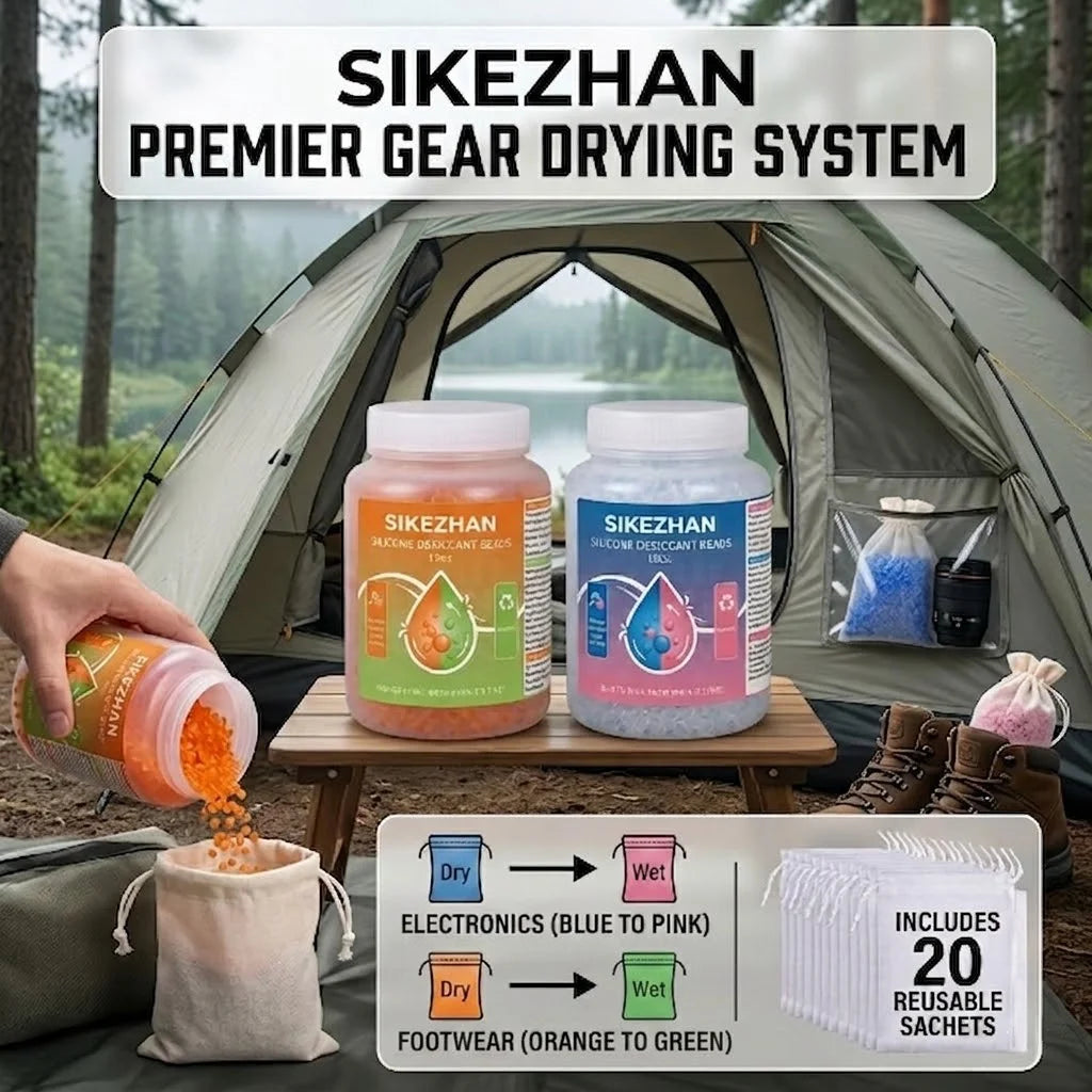 SIKEZHAN 18oz Reusable Silica Gel Desiccant Beads Indicating Moisture Absorber Rechargeable Dehumidifier for Camping Dry Storage
