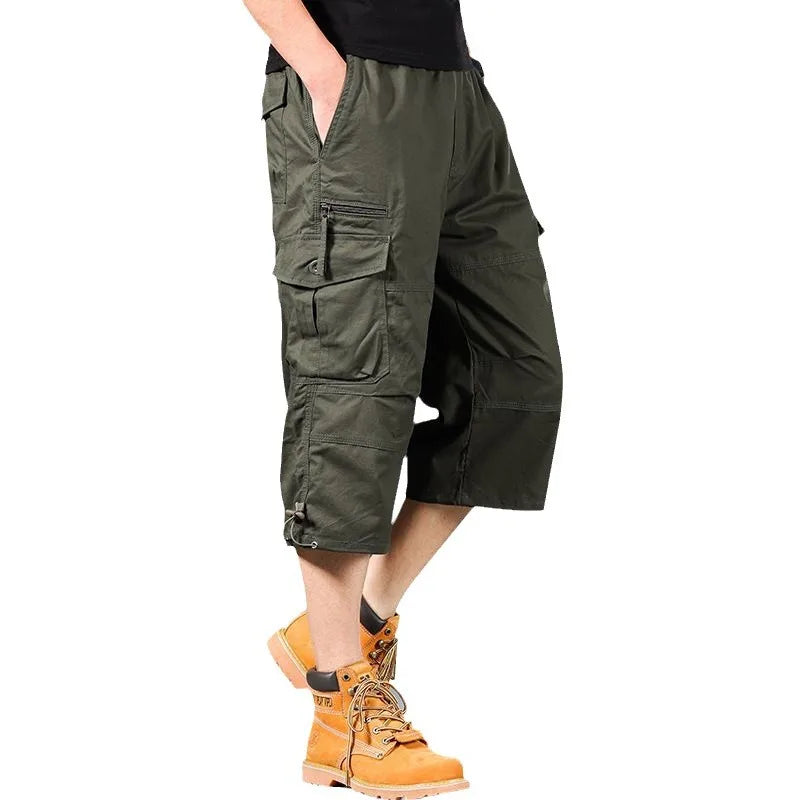 Men's Cargo Shorts — Loose Elastic-Waist Multi-Pocket Casual Shorts