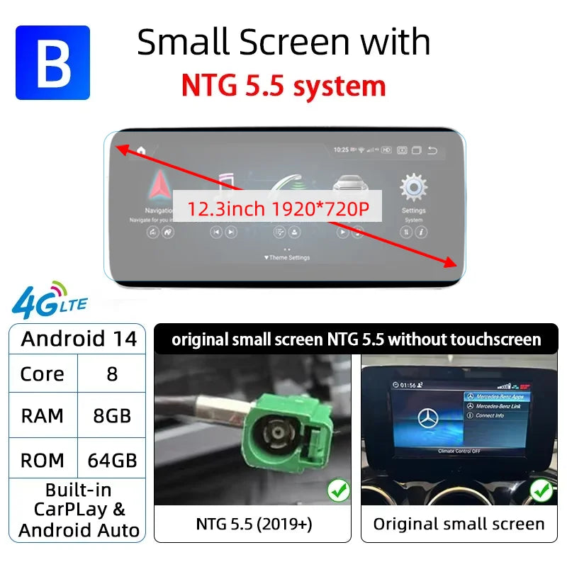 Android 14 Carplay Auto Radio Touch Screen For Mercedes C GLC V W205 X253 W447 NTG 5.5 6.0 2019-2023 Smart Car System Head Unit