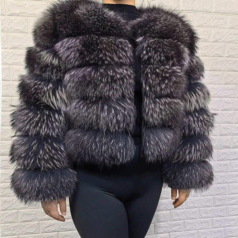 Women's Fox Fur Coat with Detachable Sleeves