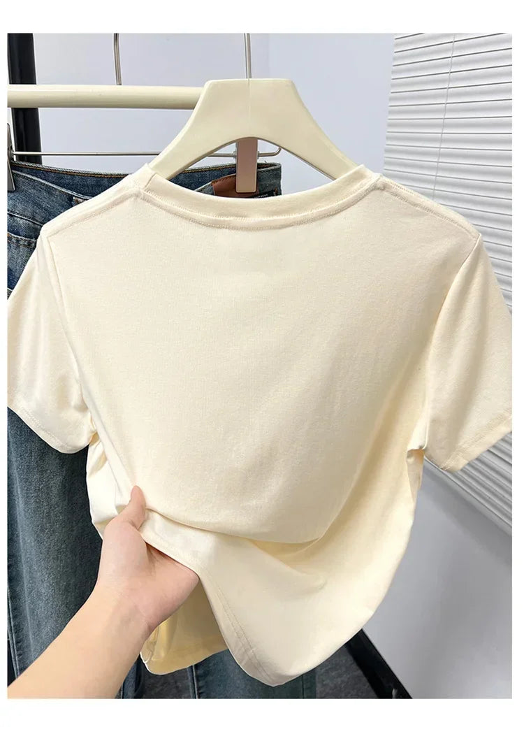 Women's Solid Short Sleeve Tee — Casual Y2K Top