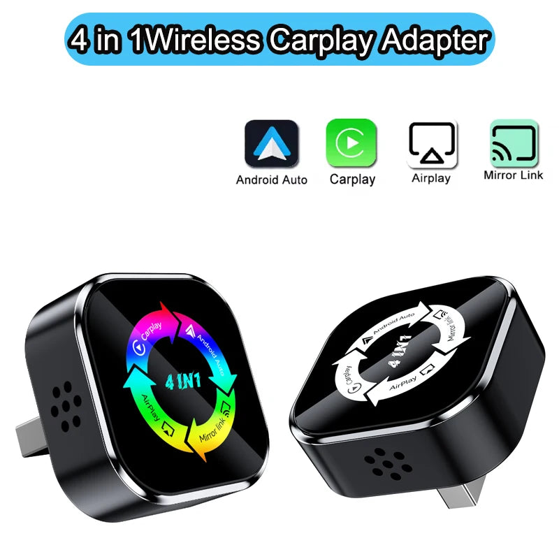 4-in-1 Bluetooth Wireless Carplay Adapter Android Auto Connect Airplay Mirror Link Screen Plug and Play for Apple and Android
