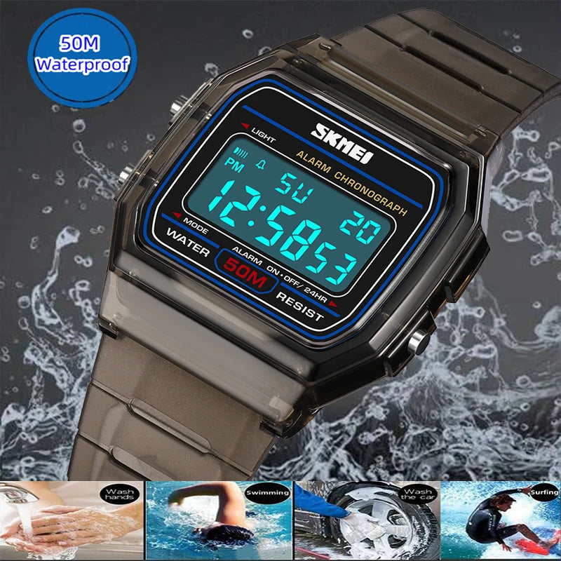 Skmei Women Digital Watches Fashion Transparent Case TPU Strap Led Waterproof Swimming Sports Wristwatch Female Alarm Clock