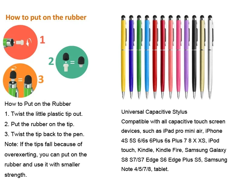 20-200 Pens Each Pack Mini Metal 2-in-1 Stylus Universal Ballpoint Pen Custom Logo Text Engraving Office School Advertising Pen