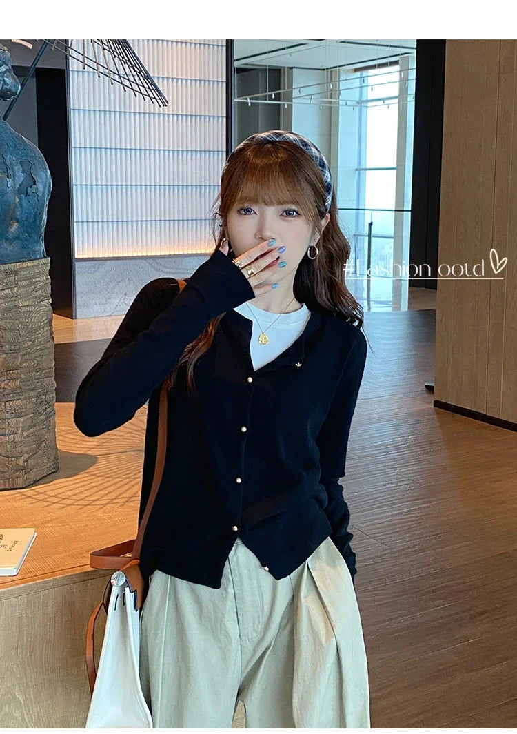 Women's Round Neck Knit Cardigan — Button Front