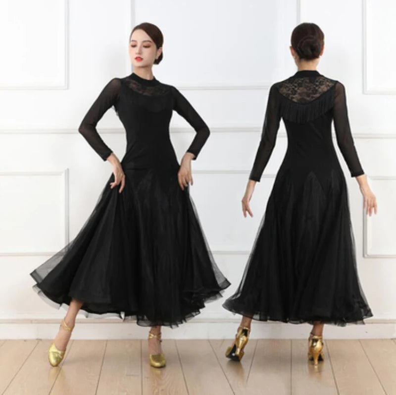 Women's simple black standard ballroom dance dress