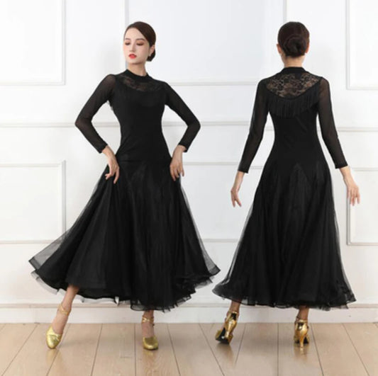 Women's simple black standard ballroom dance dress