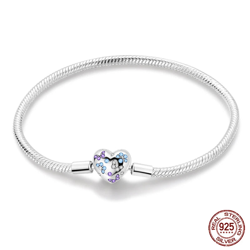 925 Sterling Silver Charm Bracelet – Star Moon Sun Four Leaf Clover Zircon | DIY Birthday Gift for Women (17-20cm)