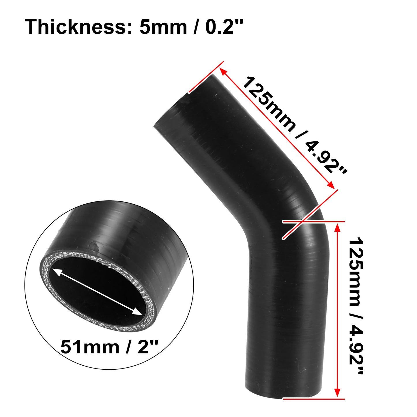 UXCELL 51mm 57mm 63mm 76mm ID 45 Degree Silicone Car Reducer Hose Coupler Intercooler Tube Pipe 3 Colors 125mm Length
