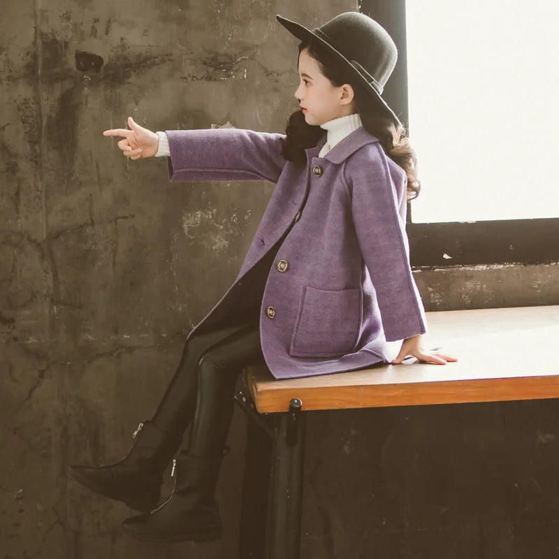 Girls Long Winter Coat - Vintage Style Beige Jacket for Ages 6-12 - photo 5