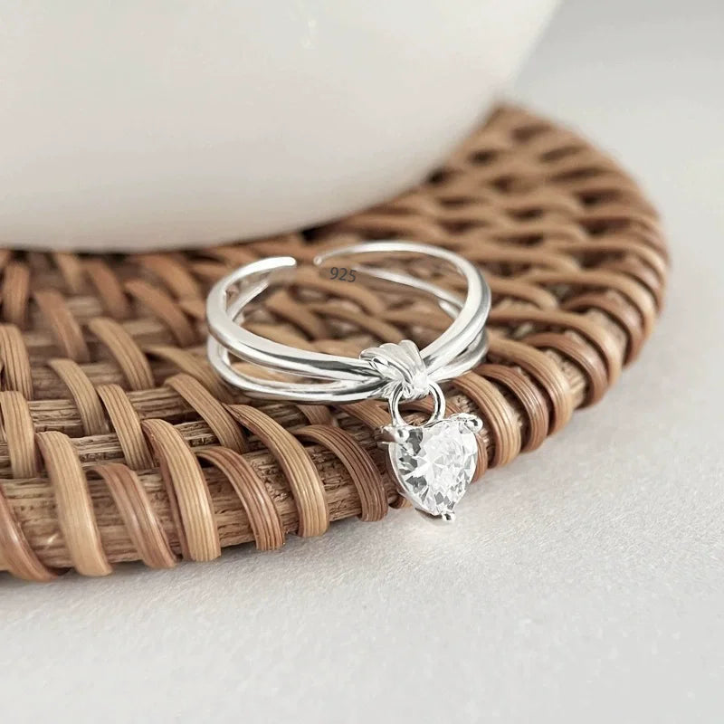 VENTFILLE 925 Sterling Silver Flower Lace Ring Korean Fashion Opening Inlaid CZ Adjustable Rings Valentine's Day Gift