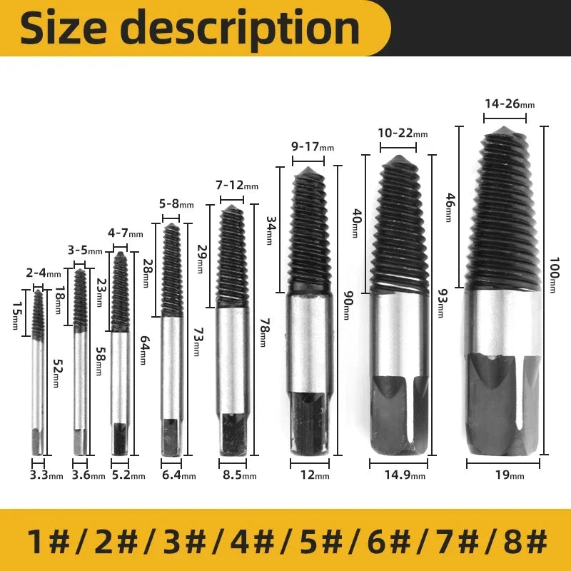 5/6Pcs Screw Extractor Metal Drill Bit Set Damaged Screws Remover Extractor Woodworking Tools Broken Bolt Water Pipe Extractor