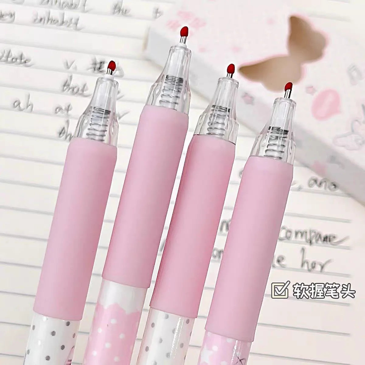4pcs Angel Wings Press Pen High Value Korean Ins Wind Quick Drying Black St Head Student Exam Brush Pen Kawaii Pens