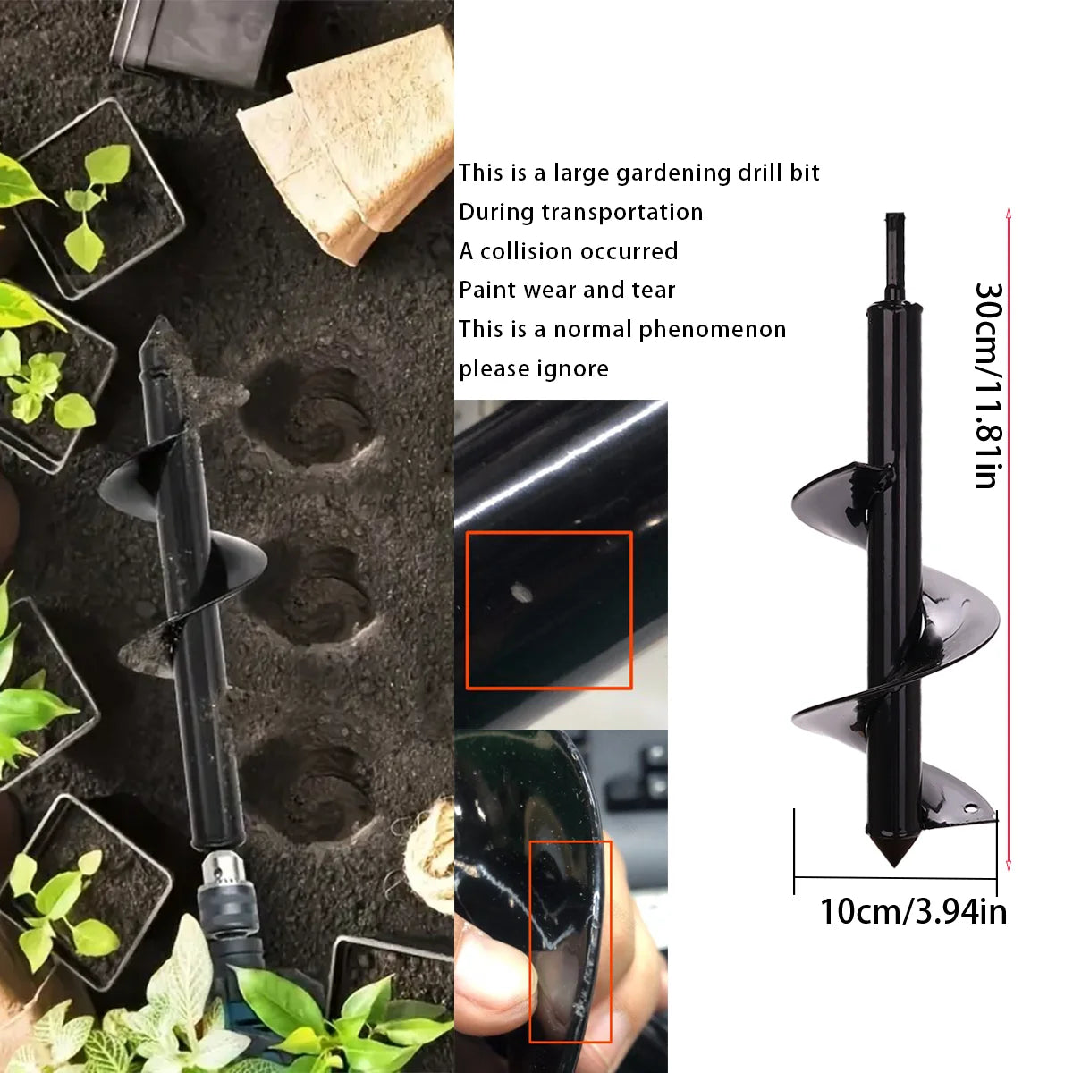 Spiral hole drill bit - Home planting spiral drill bit - Planting tool for loosening soil and digging holes, garden drill bit,