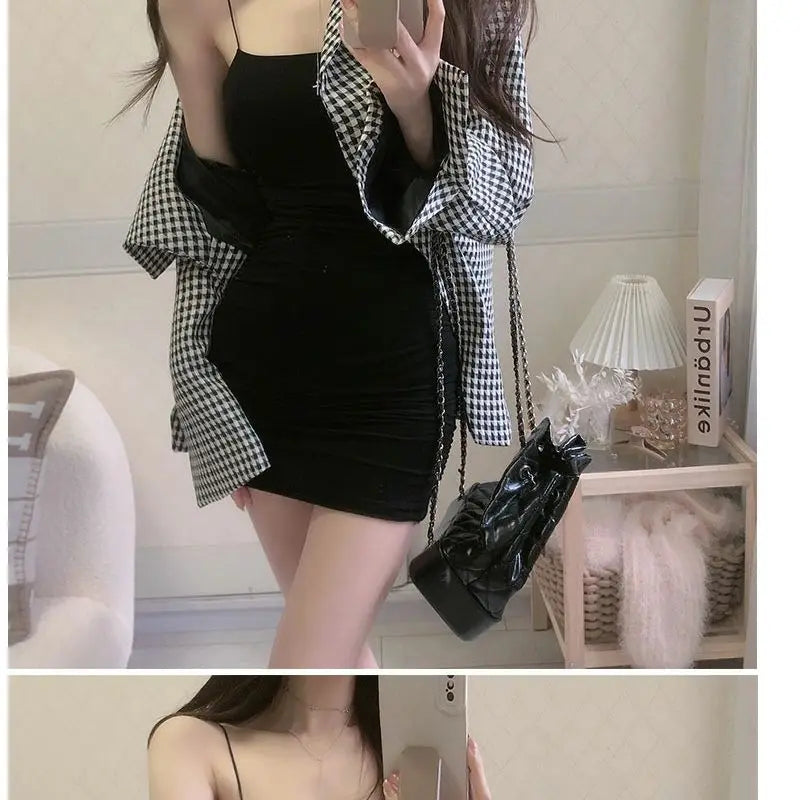 Elegant Solid Sling Sleeveless Type A Sheath Mini Short Dresses Summer New Sexy Slim Toning Arm Covering Dresses