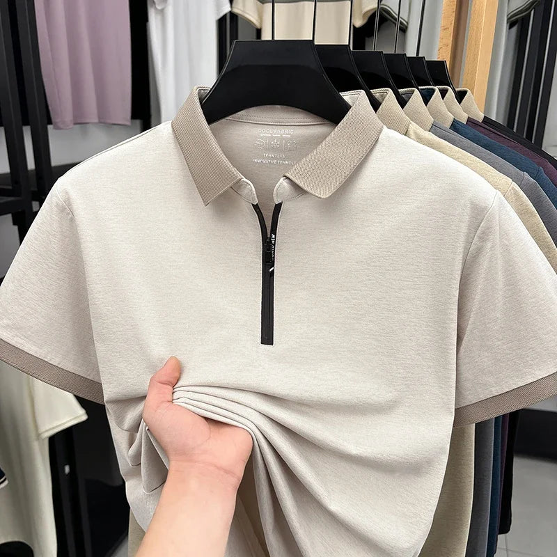 Men's Half-Zip Polo - Cool Fabric Lapel, Daily & Business Wear